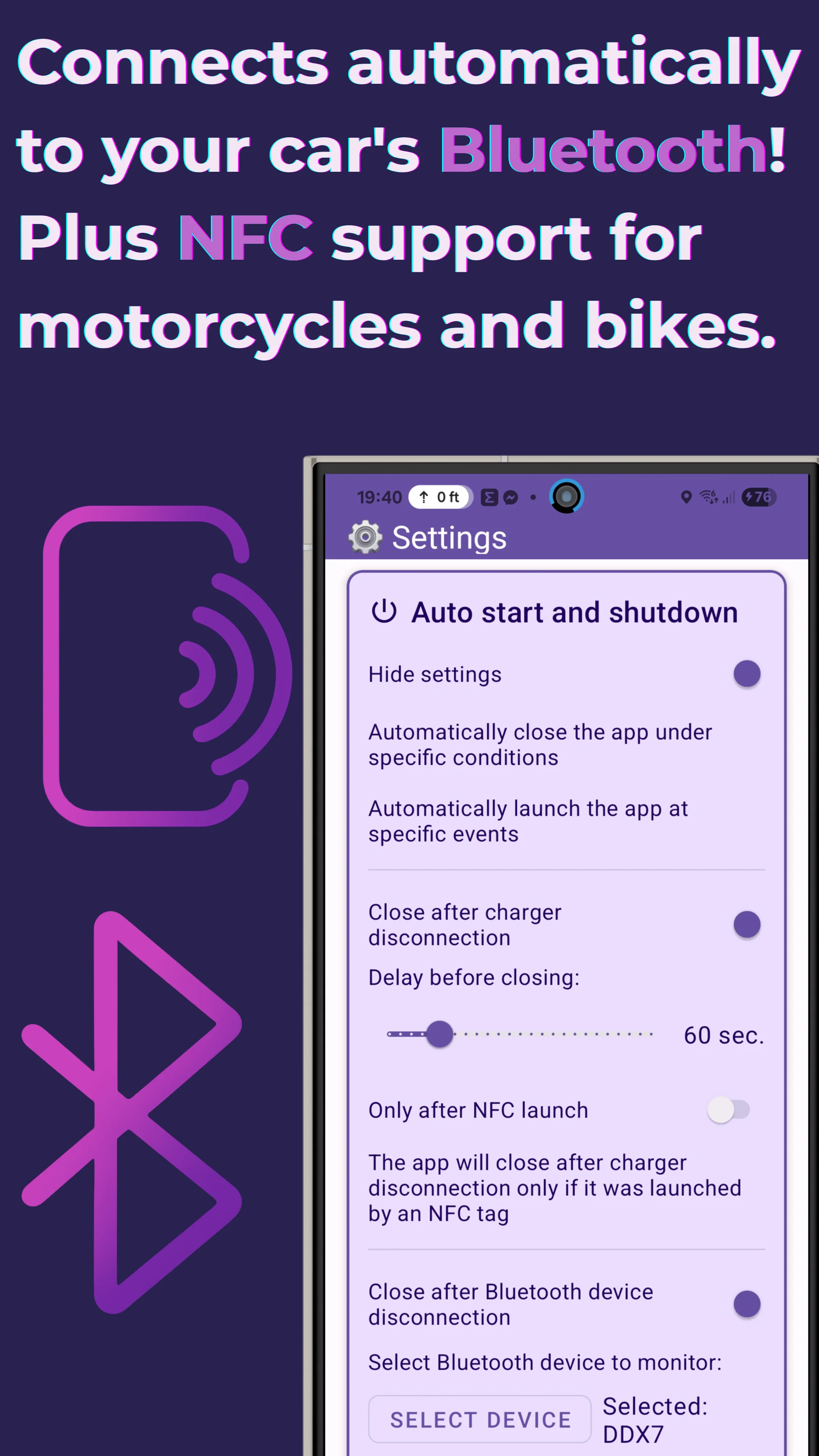 Starts with car Bluetooth